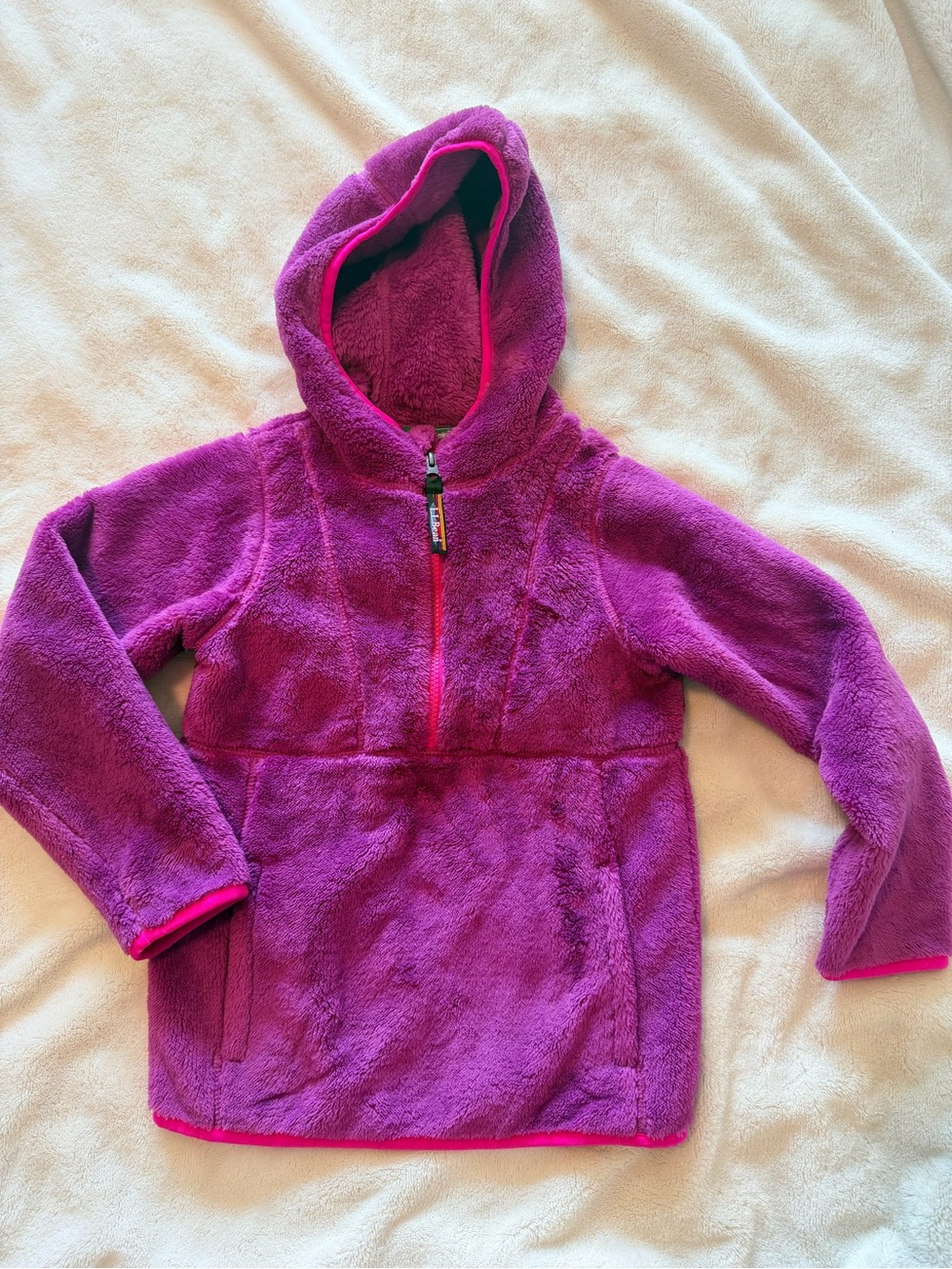 L.L. Bean Kids Plush Half-Zip Hoodie in Bright Magenta